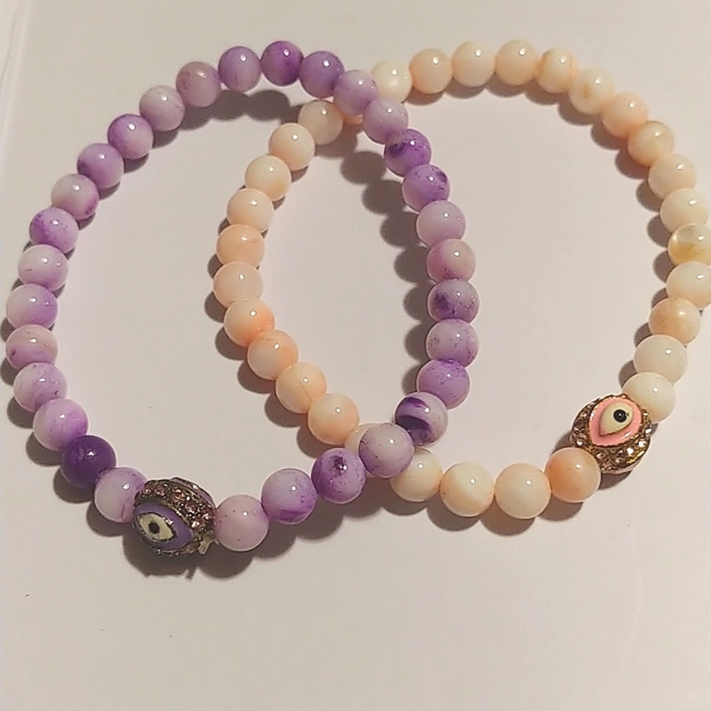 Set of stone beads evil eye bracelets